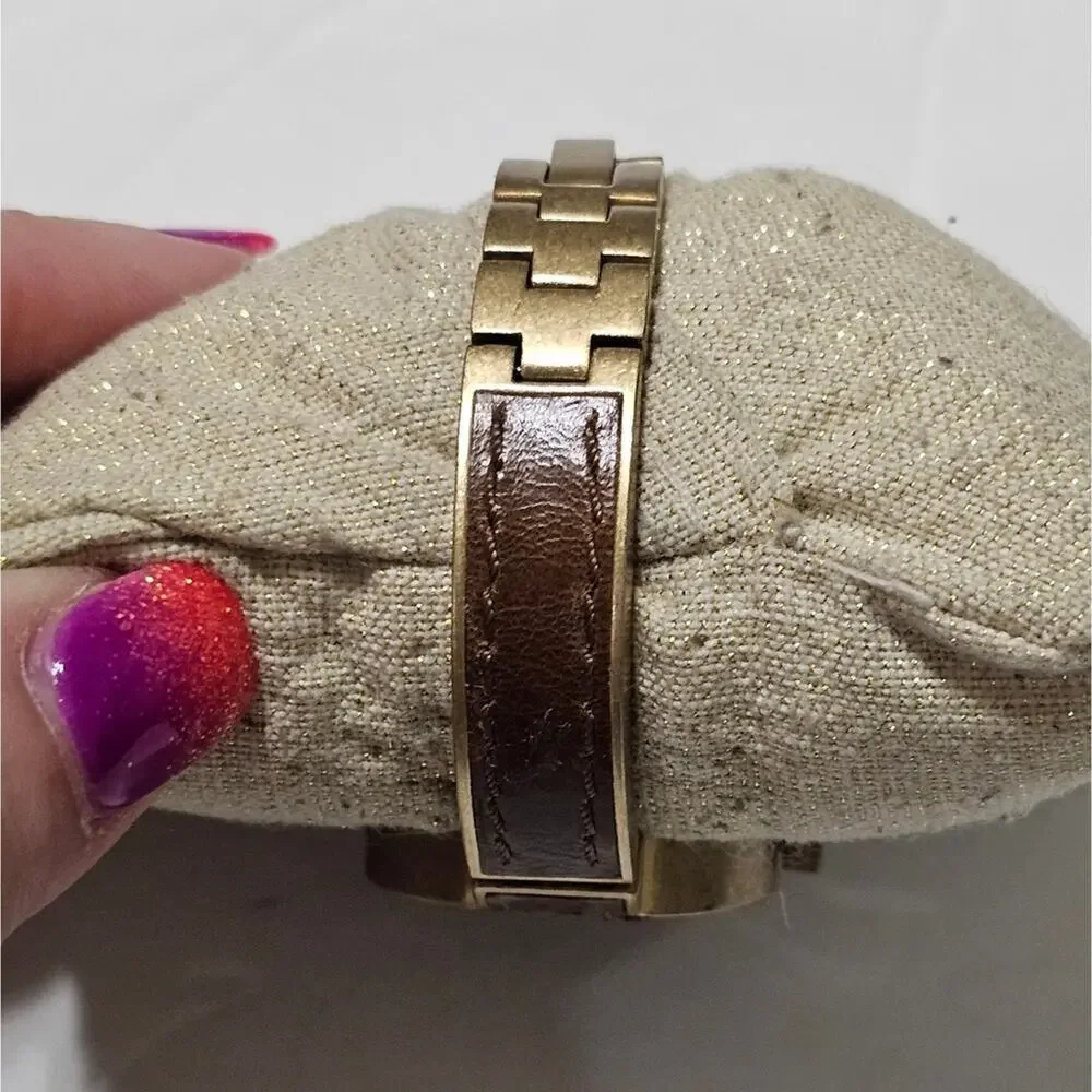 Lucky Brand Womens Boho Peace Sign Watch Brown Leather Gold Tone‎ Vintage